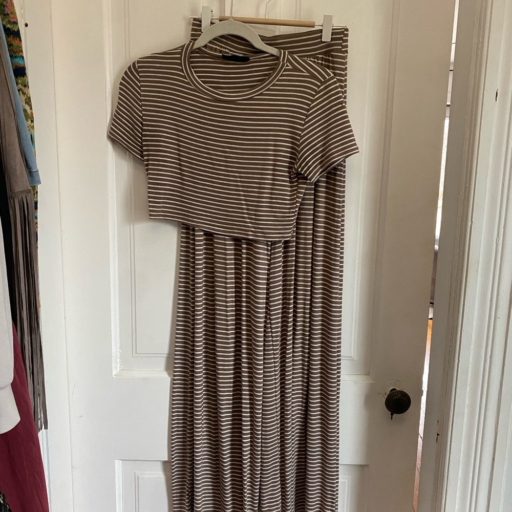 Striped Brown Crop Top & Wide Leg Pant